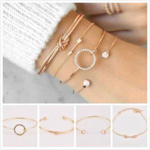 4 Piece Gold crystal Geometric Cupids Arrow Bow Knot Love Bracelet Set